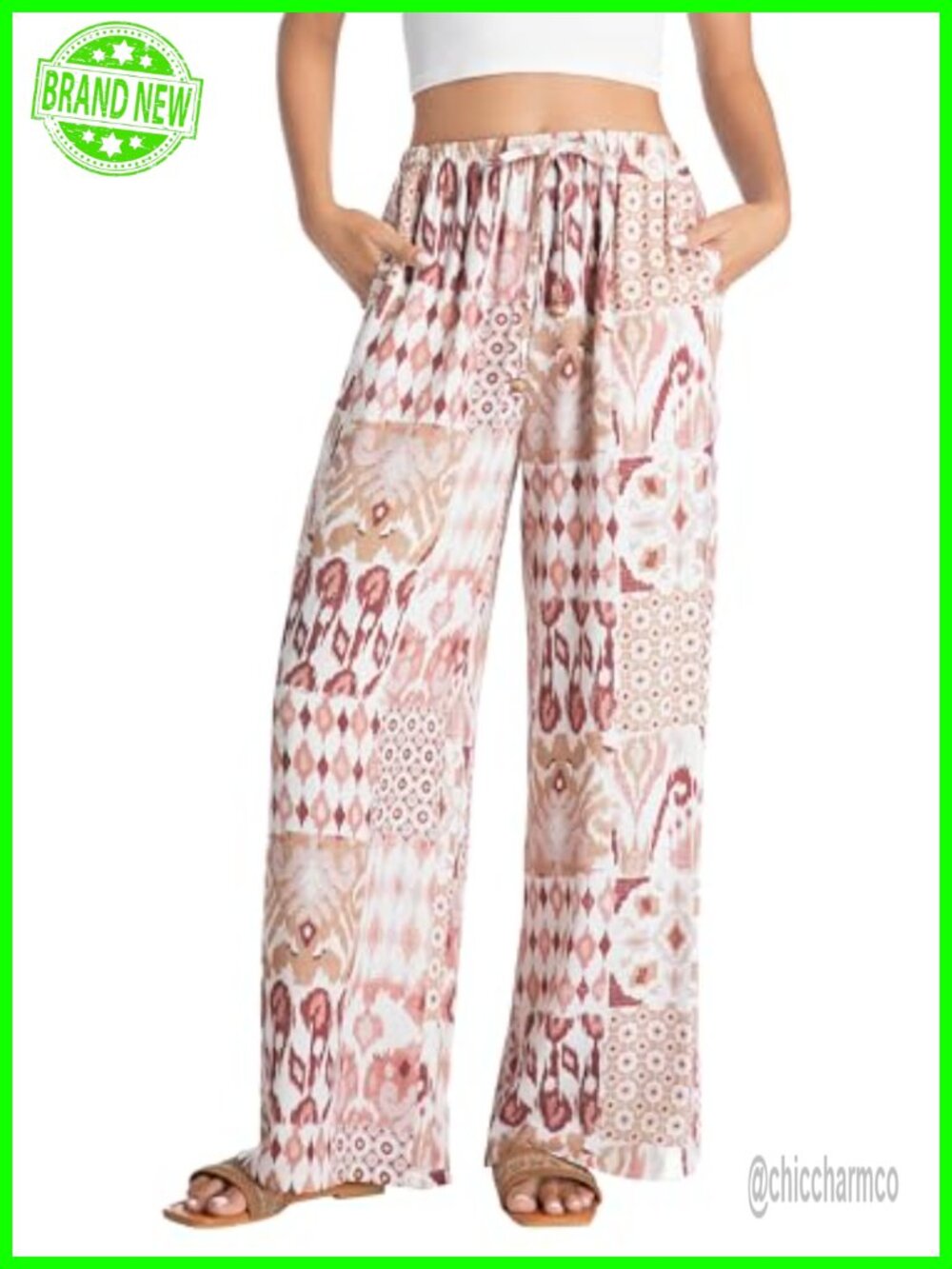 Wide Leg High Waist Floral Palazzo Pants Drawstring Lounge